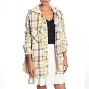 We The Free Calico Basin Distressed Yellow and Purple Plaid Hooded Jacket Medium